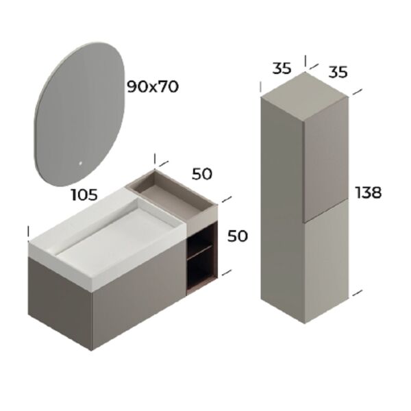 Smart Verona 105 cm Mat Çimento Gri Banyo Dolabı