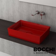 BOCCHI Vessel Dikdörtgen Tezgah Üstü Lavabo, 55 cm Parlak Kırmızı