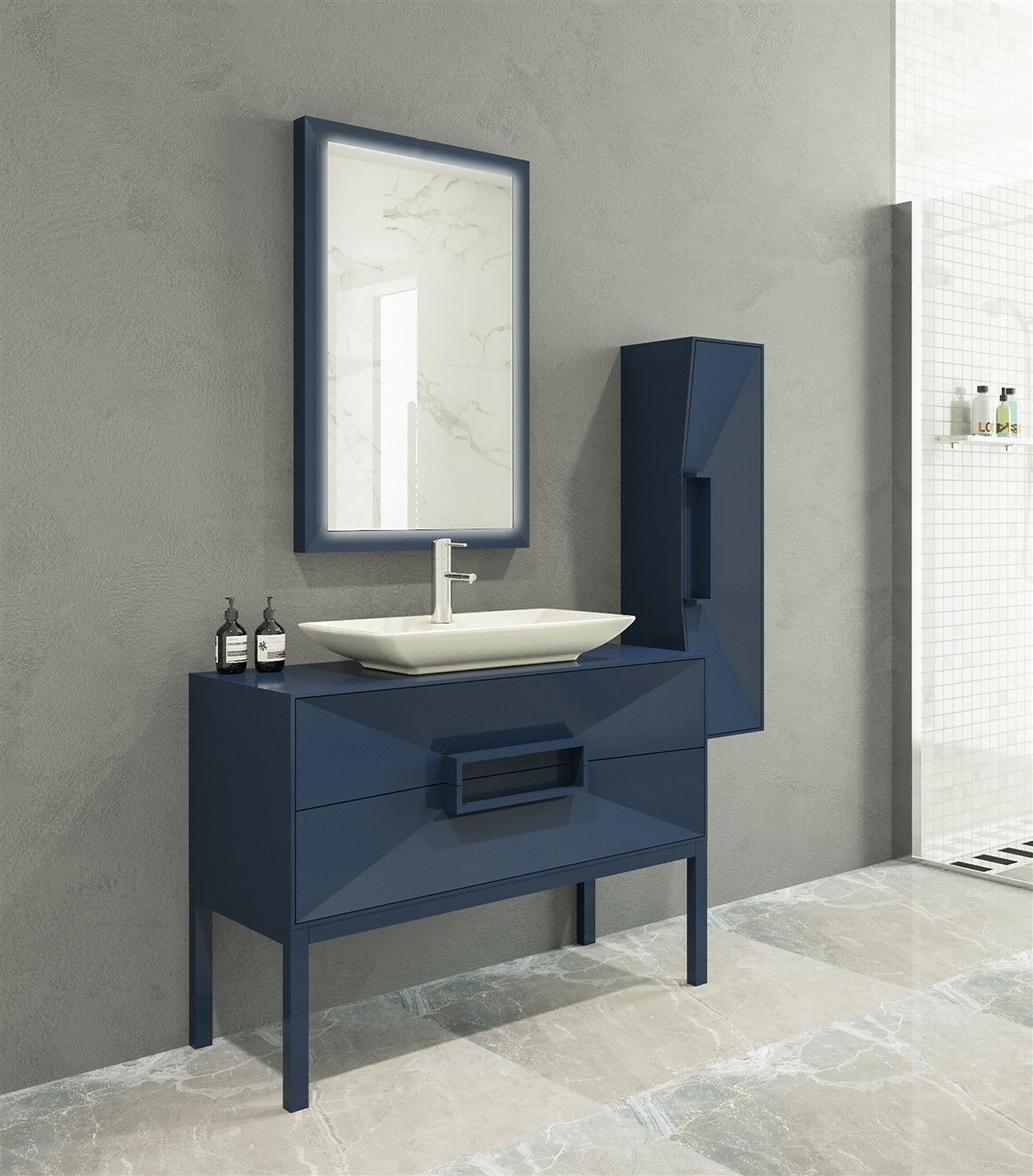Aquanil Omente 100 cm Lacivert Banyo Dolabı