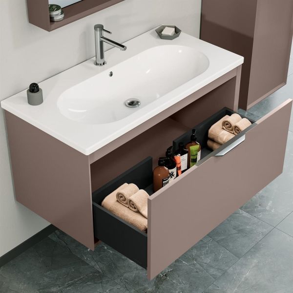 Orka Clay 100 cm Toprak Tek Çekmeceli Banyo Dolabı