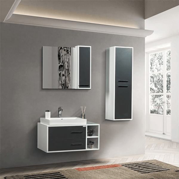 Bagnora Alize 85 cm Beyaz Antrasit Banyo Dolabı