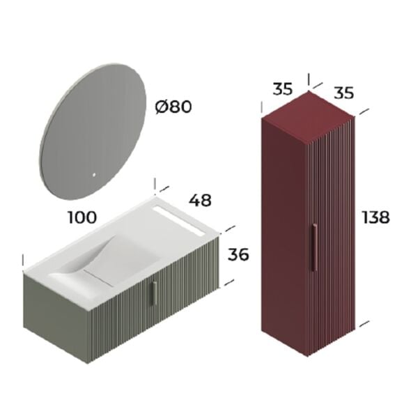 Smart Bari 100 cm Mat Çimento Gri Banyo Dolabı
