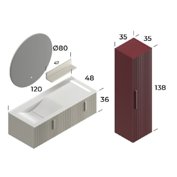 Smart Bari 120 cm Mat İpek Gri Banyo Dolabı