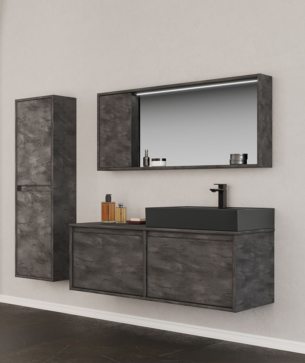 Orka Canada 120 cm İrony Antrasit Lavabolu Banyo Dolabı