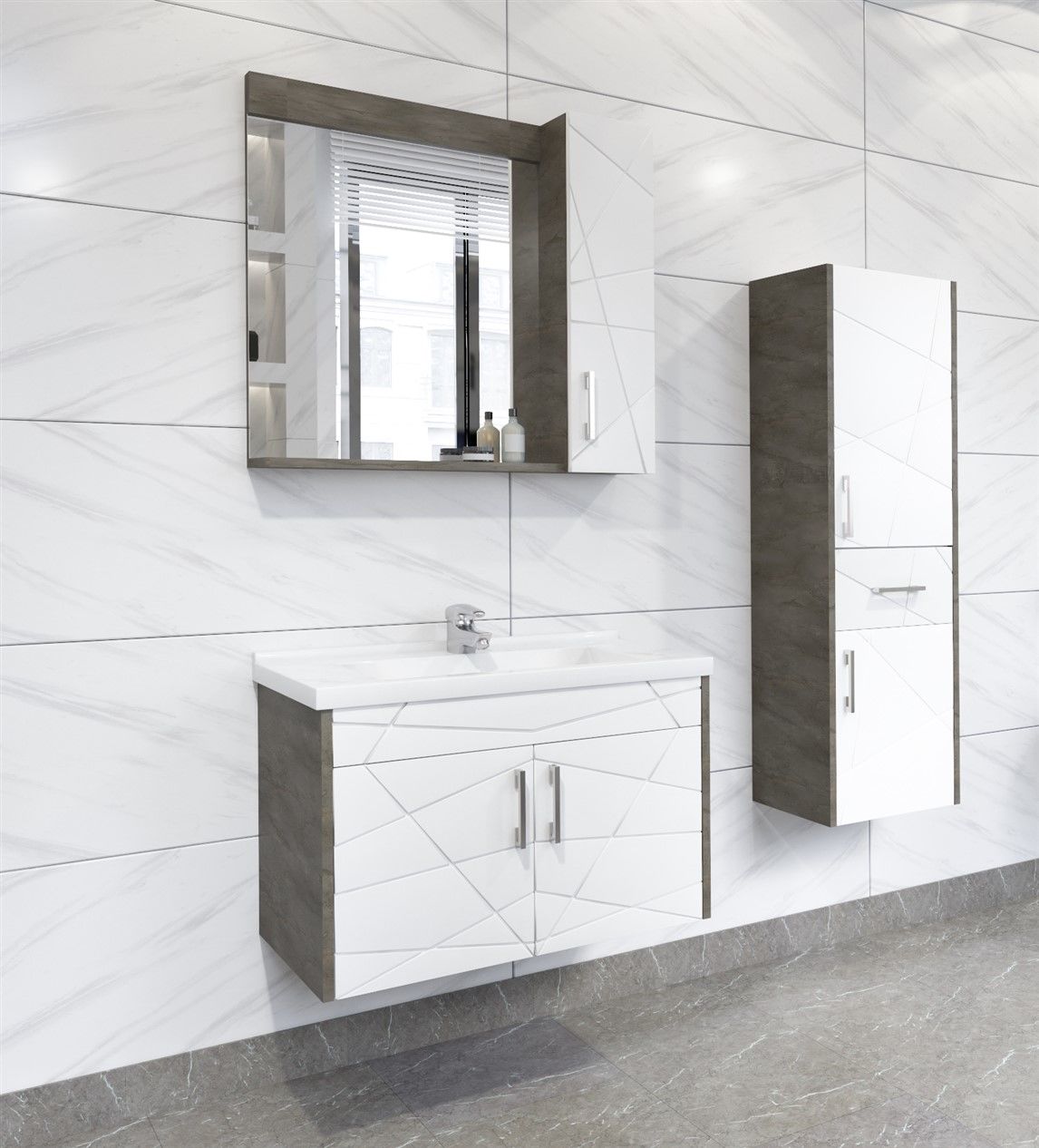 Aquanil Victoria 80 cm Beyaz-İrony Banyo Dolabı