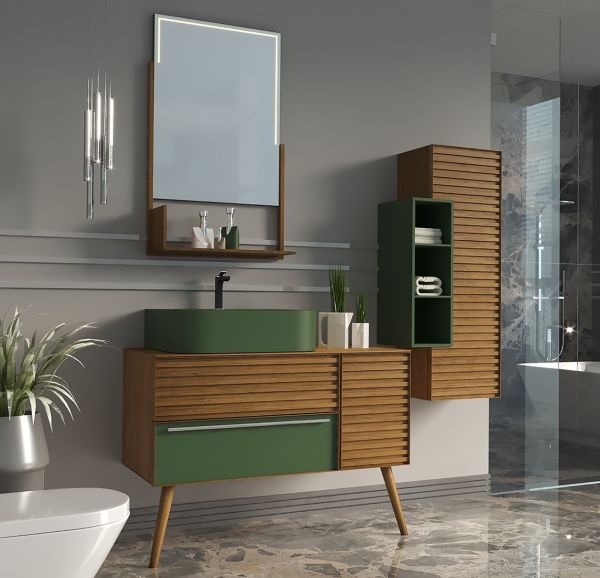 Aquanil Zelena 100 cm Yeşil-Meşe Banyo Dolabı