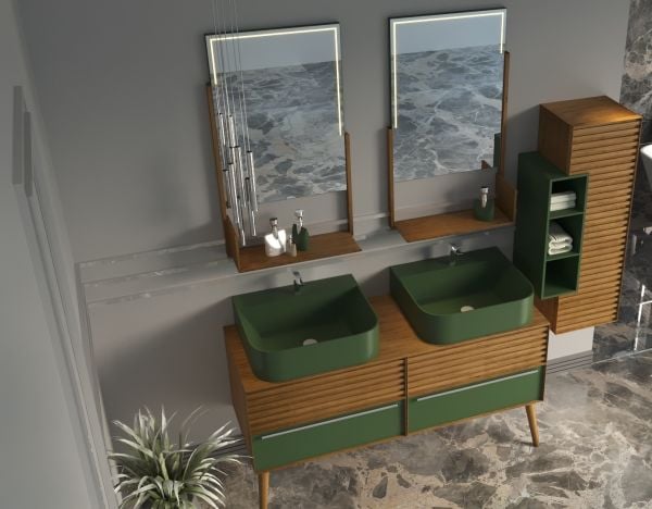 Aquanil Pareja 140 cm Yeşil-Meşe Banyo Dolabı