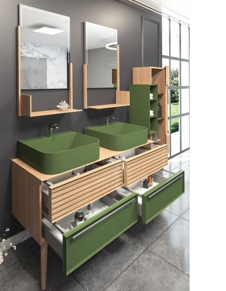 Aquanil Pareja 140 cm Yeşil-Meşe Banyo Dolabı