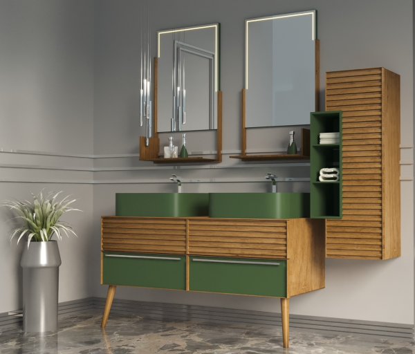 Aquanil Pareja 140 cm Yeşil-Meşe Banyo Dolabı