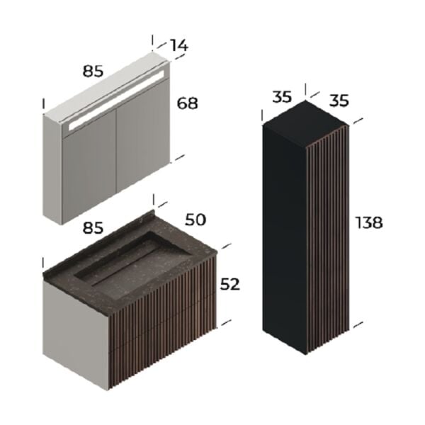 Smart Arte 85 cm Doğal Ahşap Banyo Dolabı