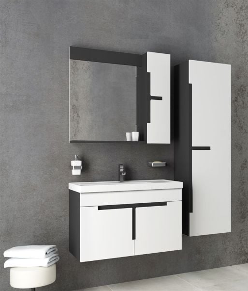 Aquanil Tempo 80 cm Beyaz-Antrasit Banyo Dolabı