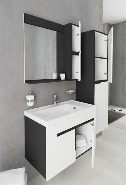 Aquanil Tempo 80 cm Beyaz-Antrasit Banyo Dolabı