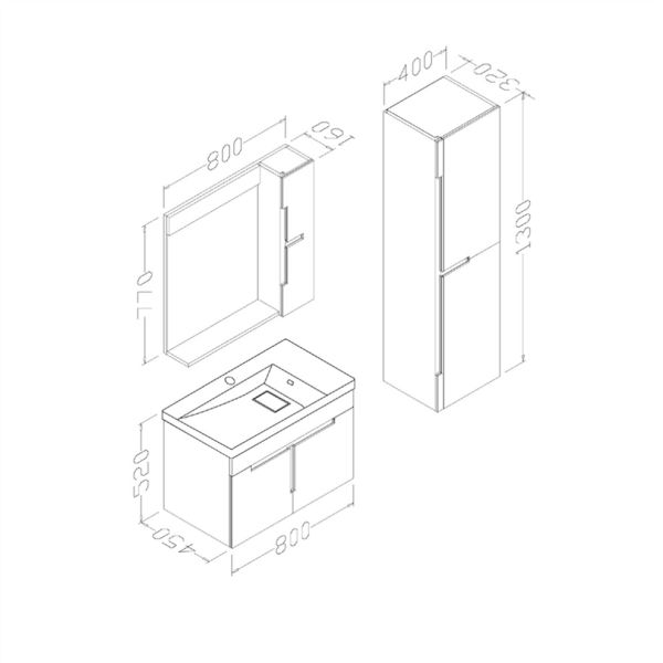 Aquanil Tempo 80 cm Beyaz-Antrasit Banyo Dolabı