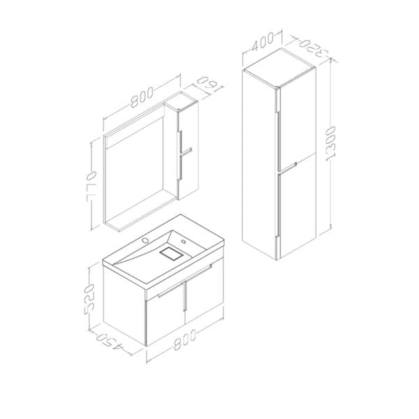 Aquanil Tempo 80 cm Beyaz-Antrasit Banyo Dolabı