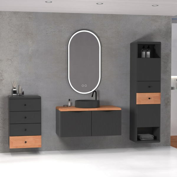 Aquanil Bellisimo 100 cm Antrasit Kayın Banyo Dolabı