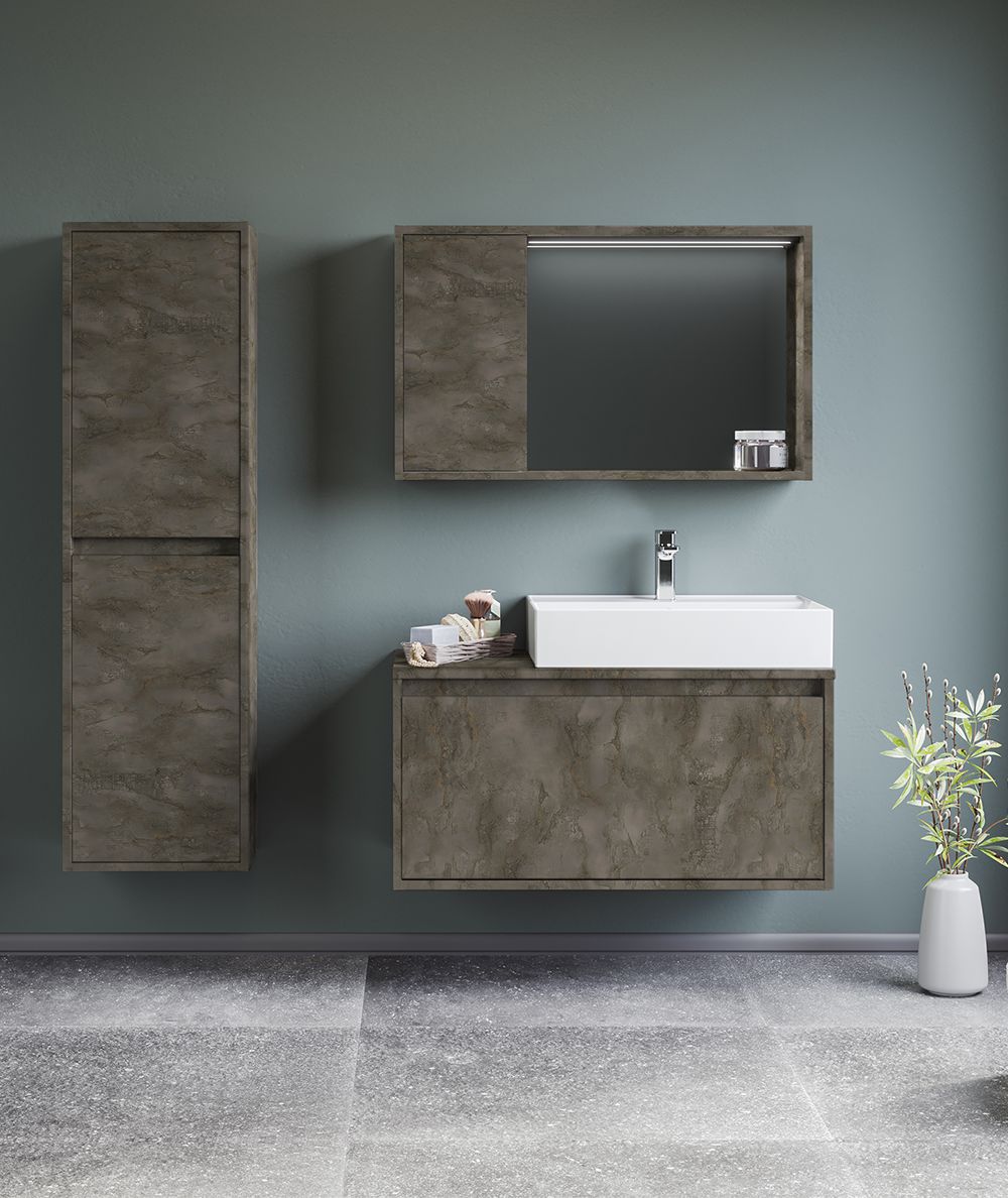Orka Canada 90 cm İrony Beyaz Lavabolu Banyo Dolabı