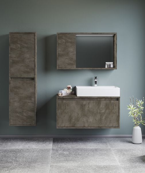 Orka Canada 90 cm İrony Beyaz Lavabolu Banyo Dolabı