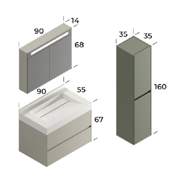 Smart Lucca 90 cm Mat İpek Gri Banyo Dolabı