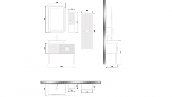 Aquanil Zürih 100 cm Siyah Lavabolu  Banyo Dolabı Beyaz-Kayın