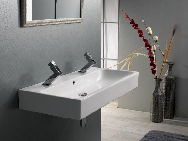Turkuaz Pinto Etajerli Lavabo, 100 cm Tek Hazneli Çift Batarya Delikli