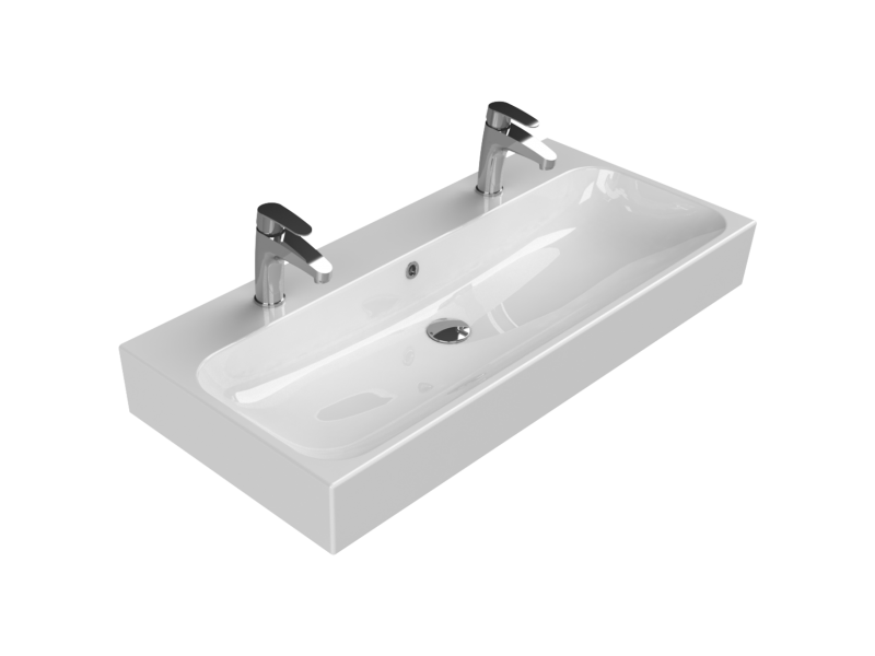 Turkuaz Pinto Etajerli Lavabo, 100 cm Tek Hazneli Çift Batarya Delikli