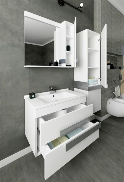 Aquanil Neon 85 cm Beyaz-Gümüş Banyo Dolabı