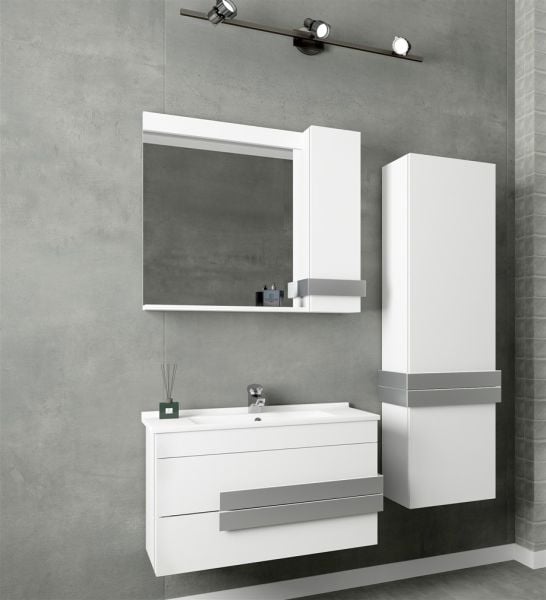 Aquanil Neon 85 cm Beyaz-Gümüş Banyo Dolabı