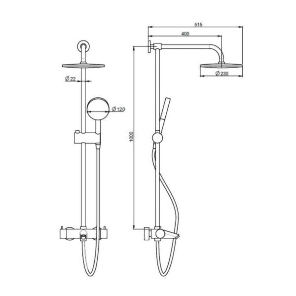 Bocchi Termostatik Banyo Bataryası ve Duş Kolonu Rainsense Termotec 230R