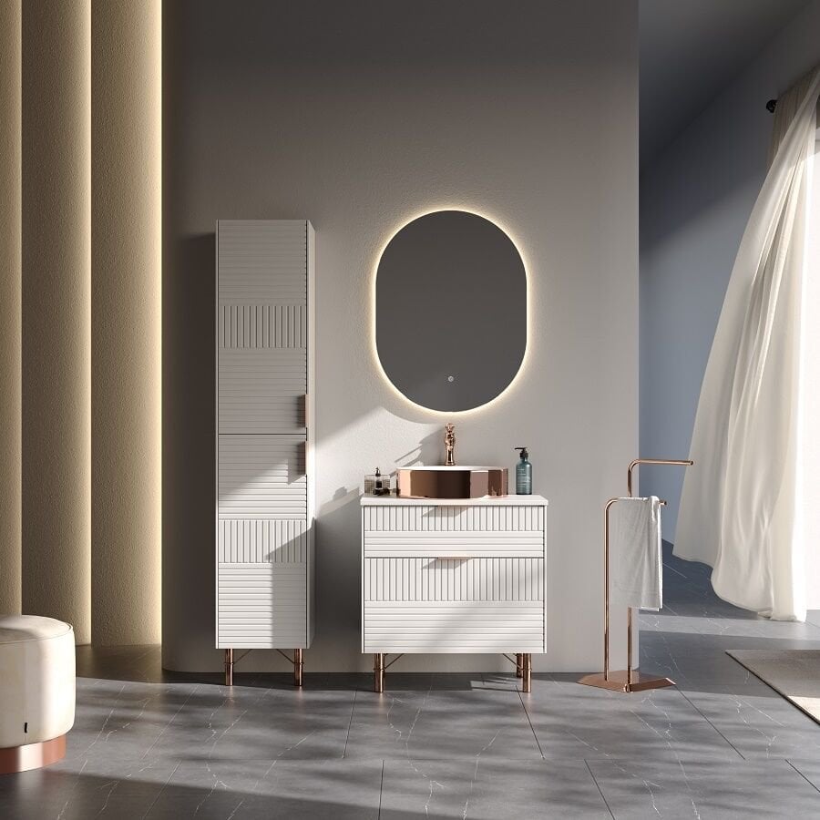 Smart Fiore 65 cm Mat Beyaz Banyo Dolabı