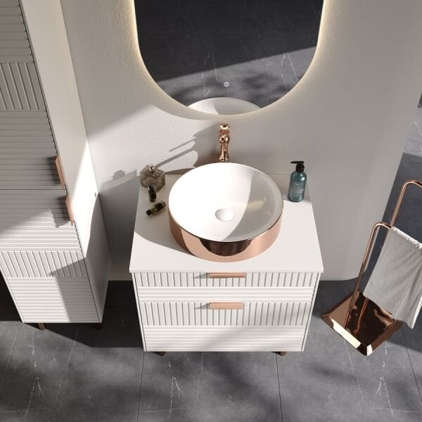 Smart Fiore 65 cm Mat Beyaz Banyo Dolabı