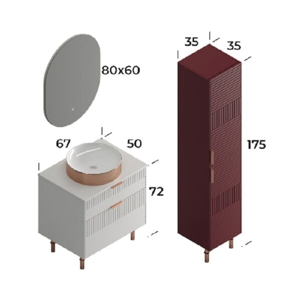 Smart Fiore 65 cm Mat Beyaz Banyo Dolabı