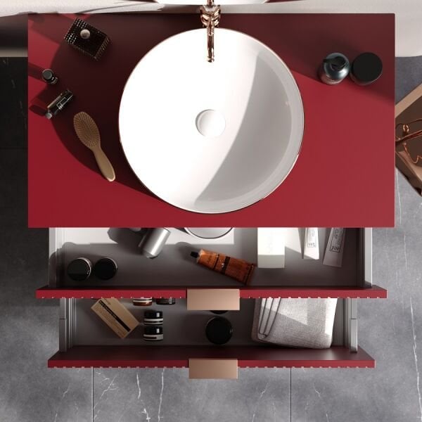 Smart Fiore 85 cm Mat Vişne Banyo Dolabı