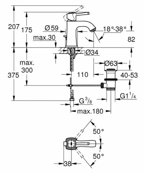 Grohe Grandera Lavabo Bataryası Sifon Kumandalı (Bakır Renk)