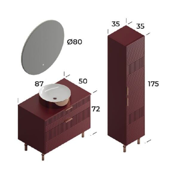 Smart Fiore 85 cm Mat Vişne Banyo Dolabı