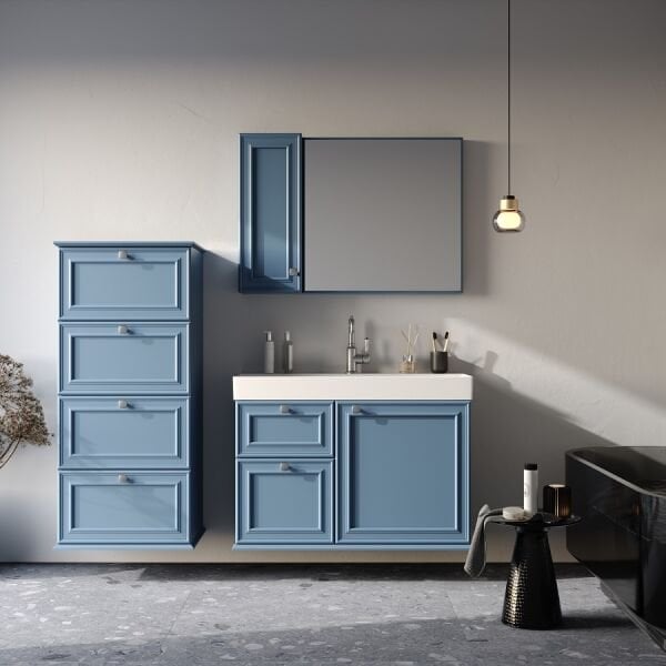 Smart Stella 100 cm Mat Güvercin Mavisi Banyo Dolabı