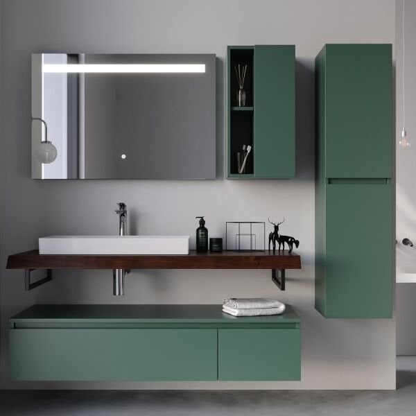 Smart Milano 140 cm Mat Koyu Yeşil Banyo Dolabı