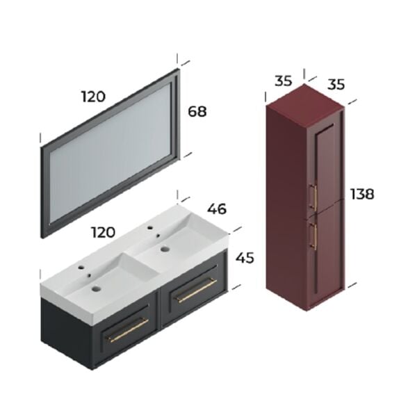Smart Napoli 120 cm Mat siyah Banyo Dolabı