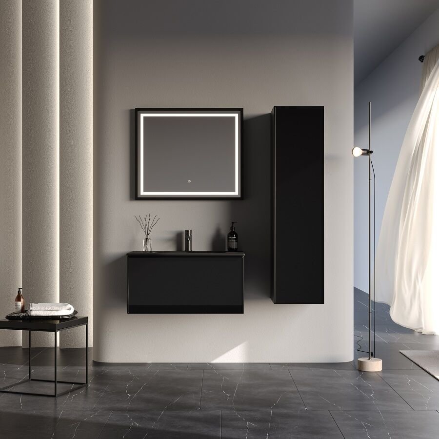 Smart Fonte 80 cm Mat Siyah Banyo Dolabı