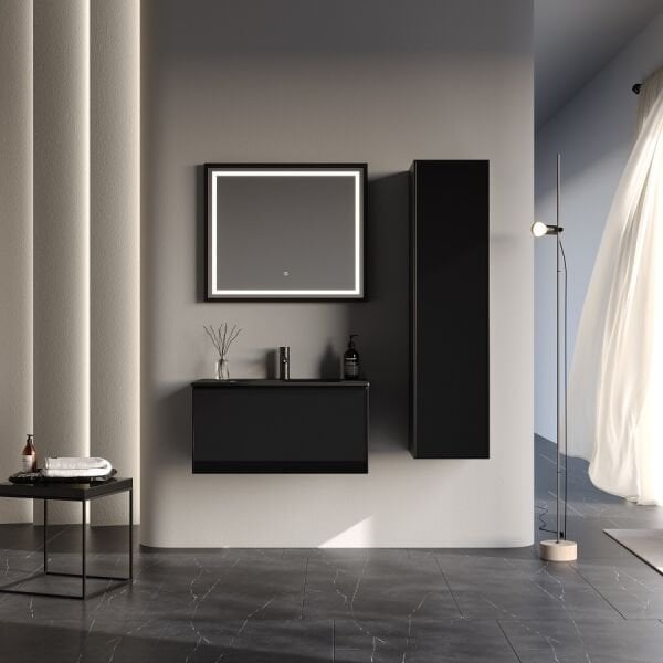 Smart Fonte 80 cm Mat Siyah Banyo Dolabı
