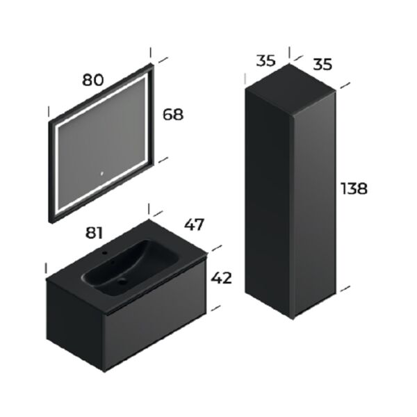 Smart Fonte 80 cm Mat Siyah Banyo Dolabı