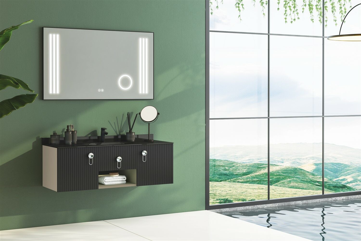FYM Akses 120 cm Siyah-Sahra Banyo Dolabı