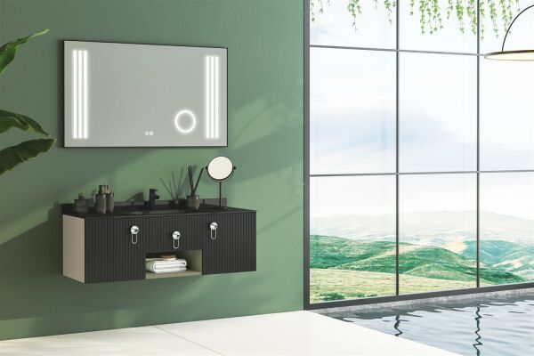 FYM Akses 120 cm Siyah-Sahra Banyo Dolabı