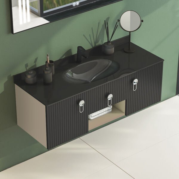 FYM Akses 120 cm Siyah-Sahra Banyo Dolabı