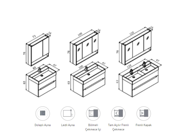 Orka Malta 120 cm Mat Antrasit Banyo Dolabı