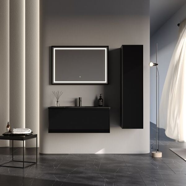 Smart Fonte 100 cm Mat Siyah Banyo Dolabı