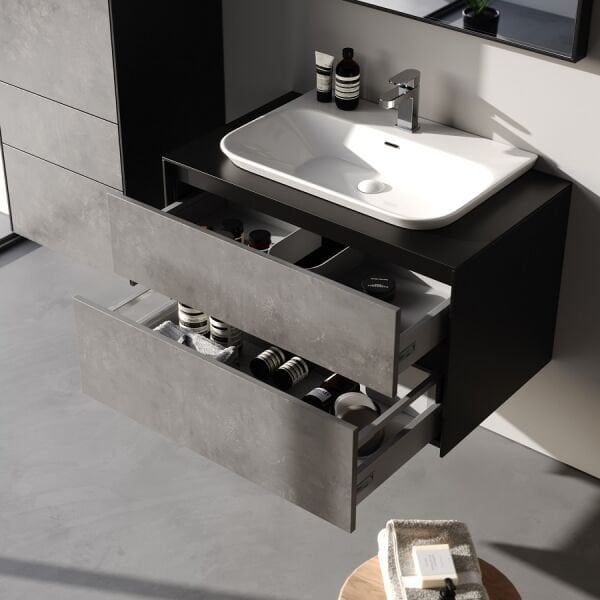 Smart Rodos 85 cm Retro Gümüş/Mat Siyah Banyo Dolabı