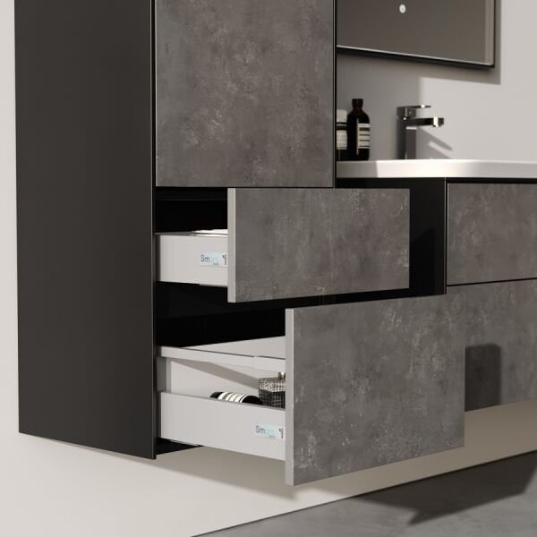 Smart Rodos 85 cm Retro Gümüş/Mat Siyah Banyo Dolabı