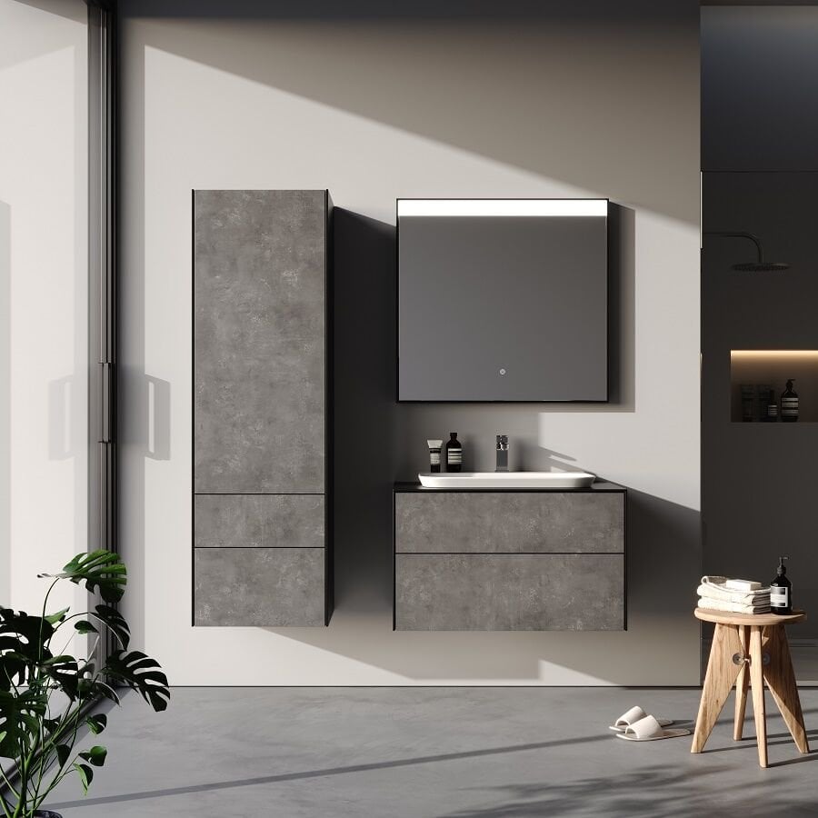 Smart Rodos 85 cm Retro Gümüş/Mat Siyah Banyo Dolabı
