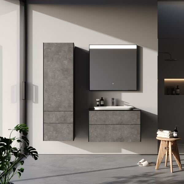 Smart Rodos 85 cm Retro Gümüş/Mat Siyah Banyo Dolabı