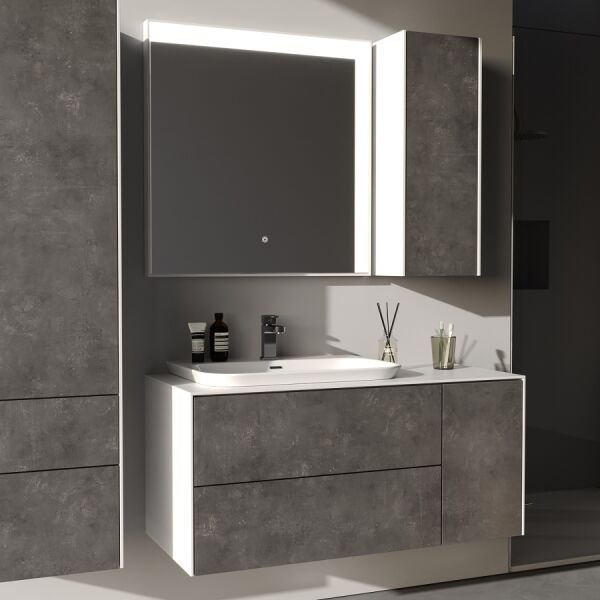 Smart Rodos 110 cm Retro Gümüş/Mat Beyaz Banyo Dolabı
